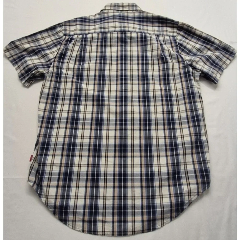 Levi Strauss men's‎ blue plaid Button up shirt XL short sleeve pocket Cotton